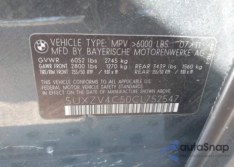 2012 BMW X5 xDrive35I/xDrive35I Premium/xDrive35I Sport Activity from USA, damaged, VIN 5UXZV4C50CL752547